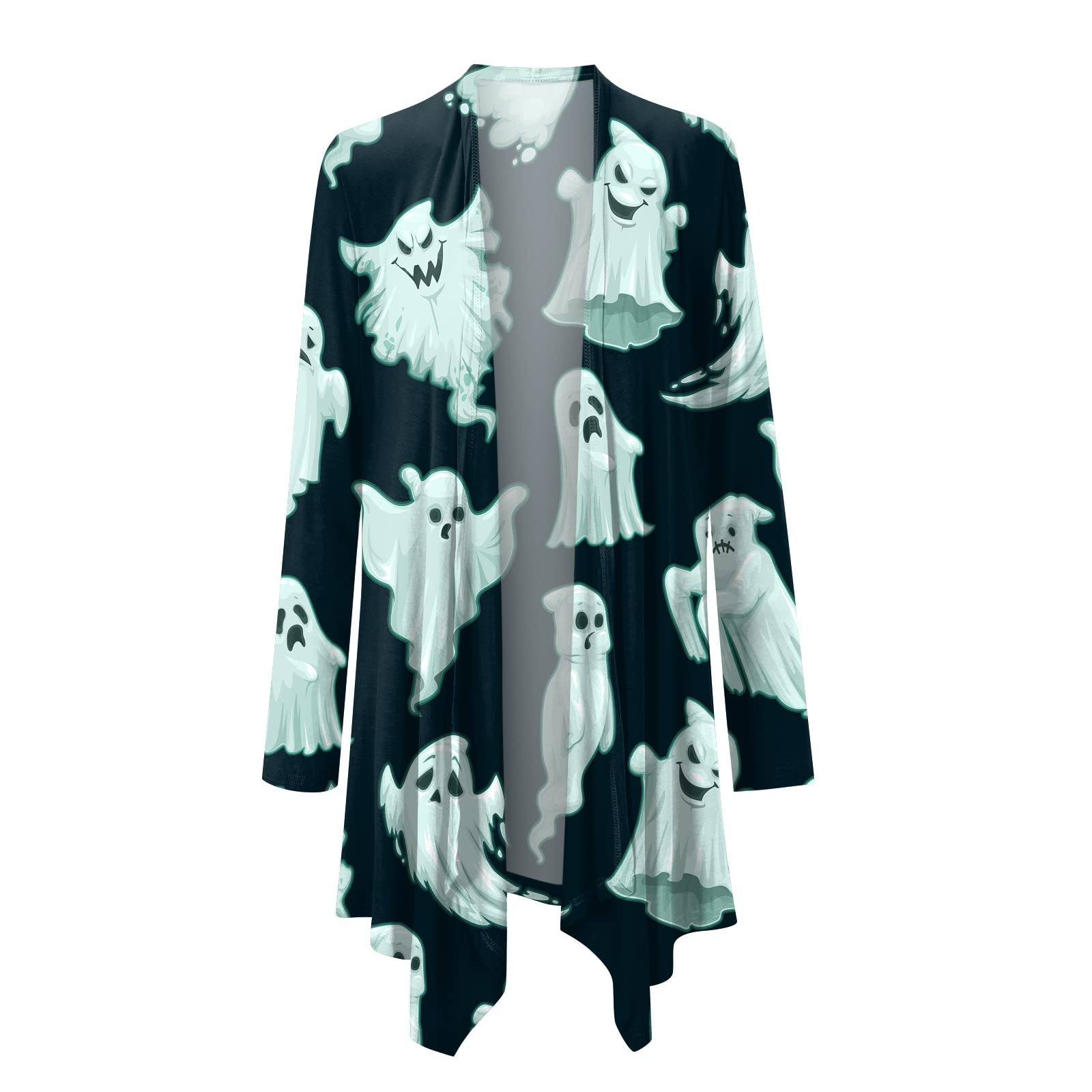 Women's Fleece Jacket with Halloween Print - Lightweight Long Sleeve Trench Coat for Casual Wear - Plus Size Outerwear for Fall & Winter Fashion | Perfect for Halloween Parties, Outdoor Activities & Daily Comfort