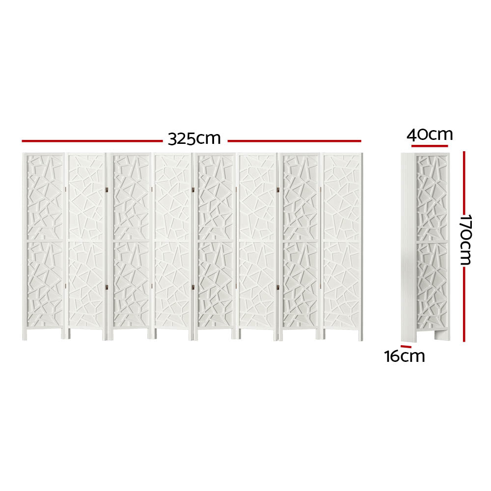 Artiss 8-Panel Wood Room Divider Screen - White Privacy Partition for Home & Office - Perfect for Bedroom, Living Room, and Studio Spaces