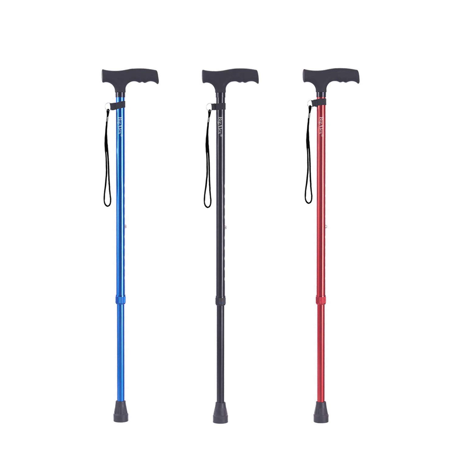 BigAlex Adjustable Walking Cane - Lightweight Portable Mobility Aid with Comfortable T-Handle for Men & Women - Flexible Support for Indoor/Outdoor Use, Travel & Daily Walking Assistance (Black)