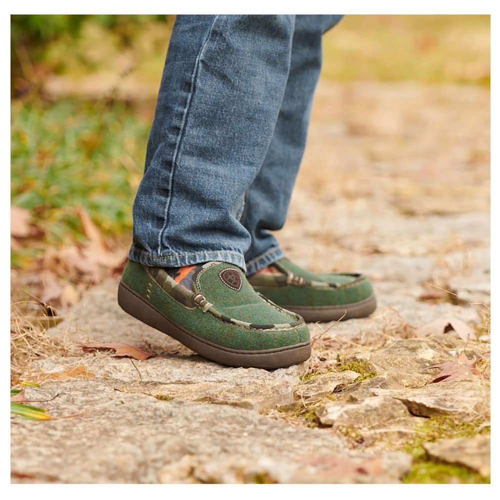 ARIAT Men's Indoor & Outdoor Moccasin Slippers with Rubber Sole - Comfortable House Shoes for Home, Office & Backyard Relaxation