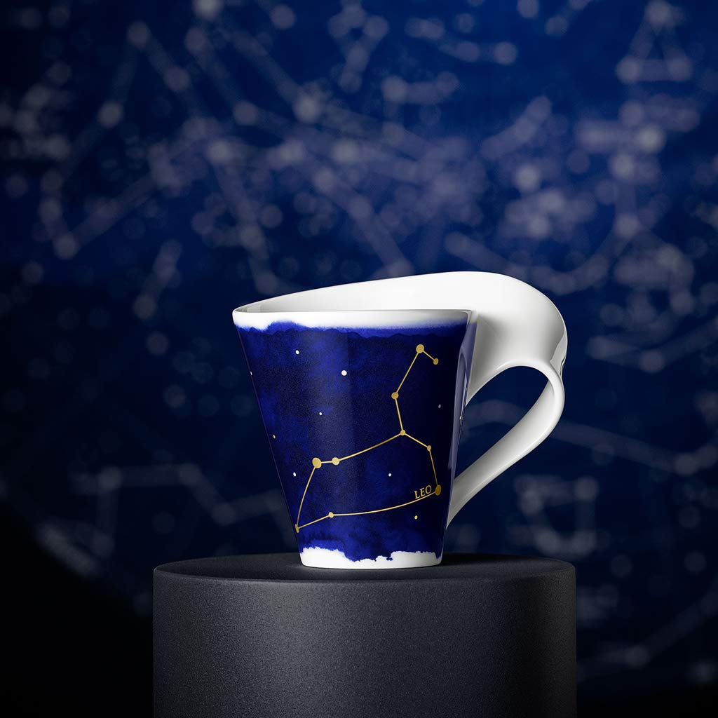 Villeroy & Boch NewWave Stars Coffee Mug with Handle - Elegant Lion Motif Porcelain Cup, Dishwasher Safe, 300ml, White & Blue - Perfect for Home, Office, and Gift Giving