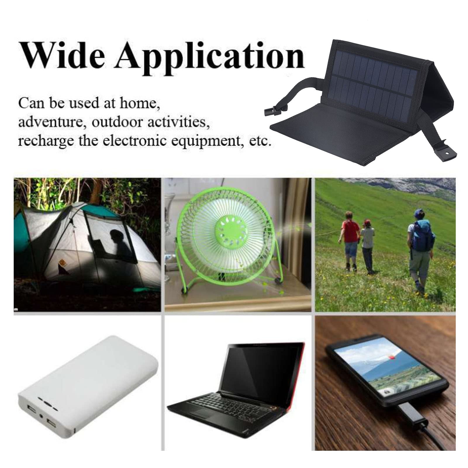 EXCLUZO 10W Foldable Solar Charger - IP65 Waterproof Portable Solar Panel with 5V USB Output for Hiking, Camping, Backpacking & Outdoor Adventures (Black)