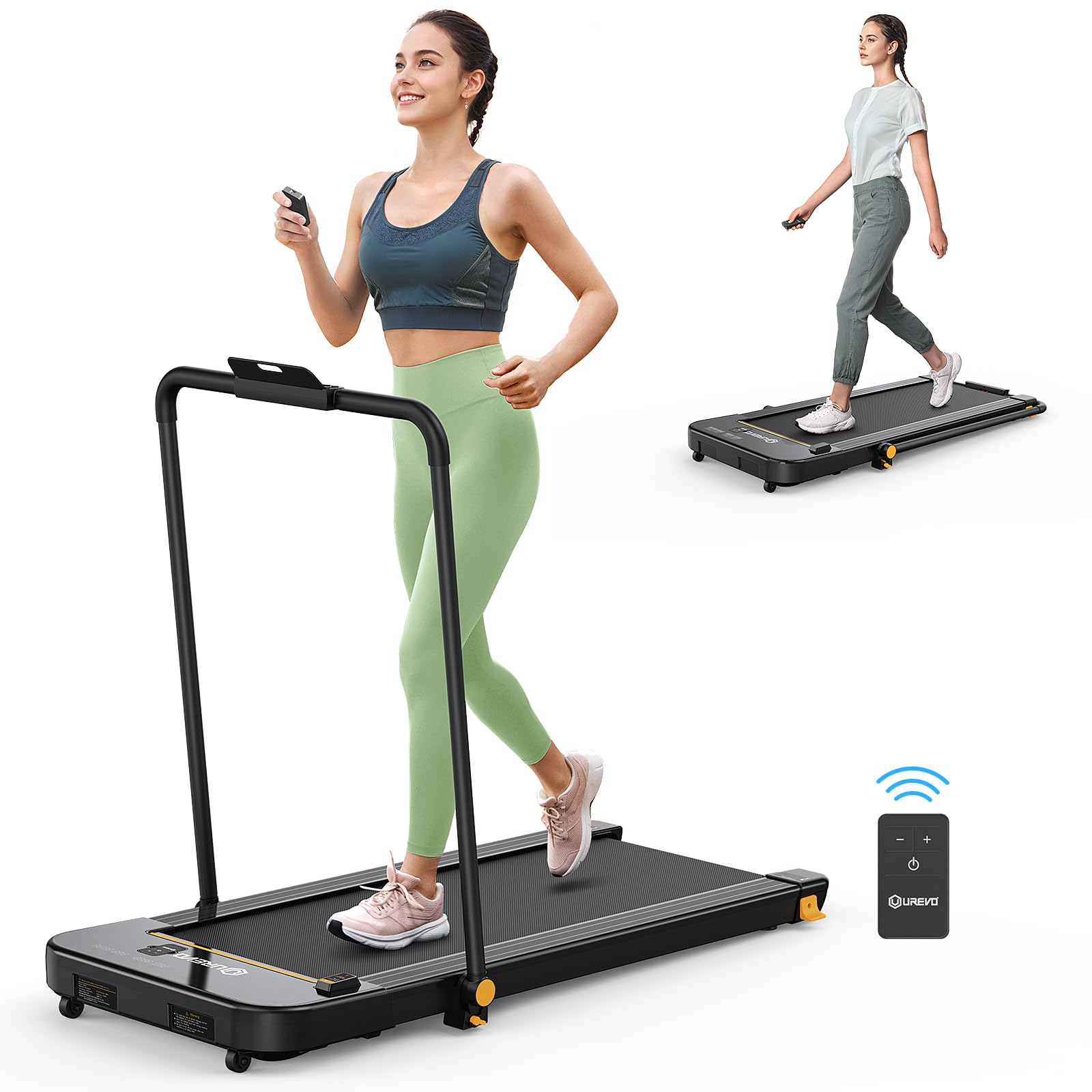 UREVO 2 in 1 Under Desk Treadmill - 2.5HP Foldable Walking Pad & Jogging Machine for Home Office with Remote Control, Space Saving Ebony Design - Perfect for Workouts, Home Gym & Small Spaces