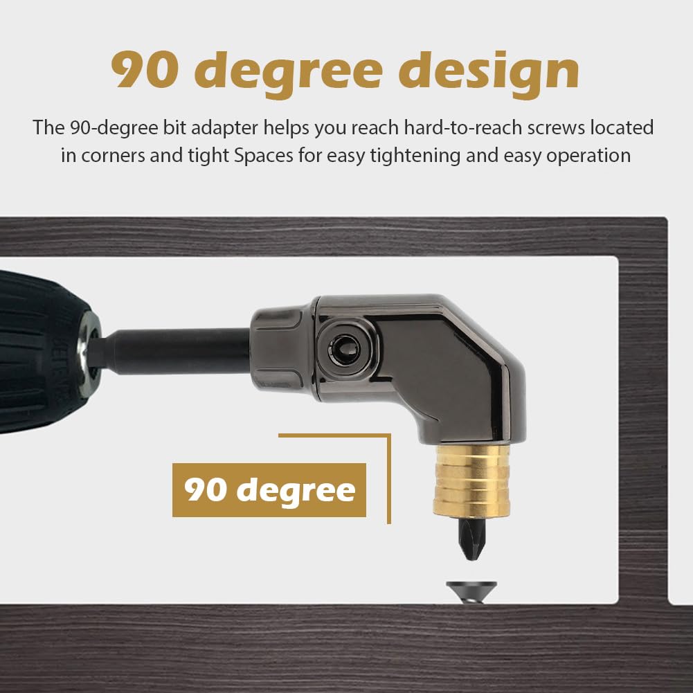 Durable 90 Degree Right Angle Drill Attachment - Detachable Right Angle Screwdriver Adapter for Cordless Drills & Impact Drivers - Perfect for Tight Spaces, DIY Projects, and Professional Construction Work