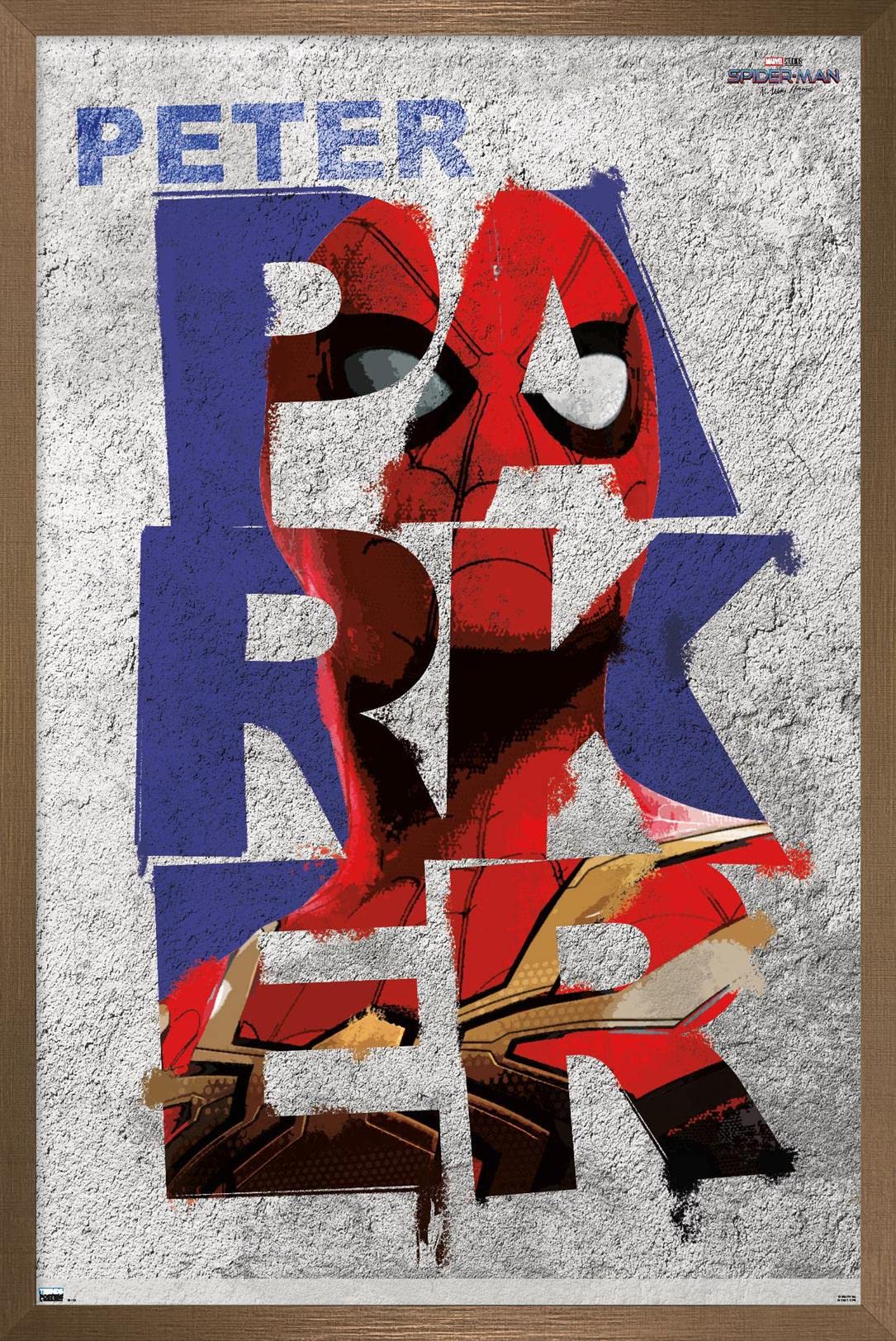 Marvel Spider-Man: No Way Home Wall Poster - 22.4x14.7 Inches Bronze Framed Art Print | Peter Parker Superhero Decor for Bedroom, Living Room & Office