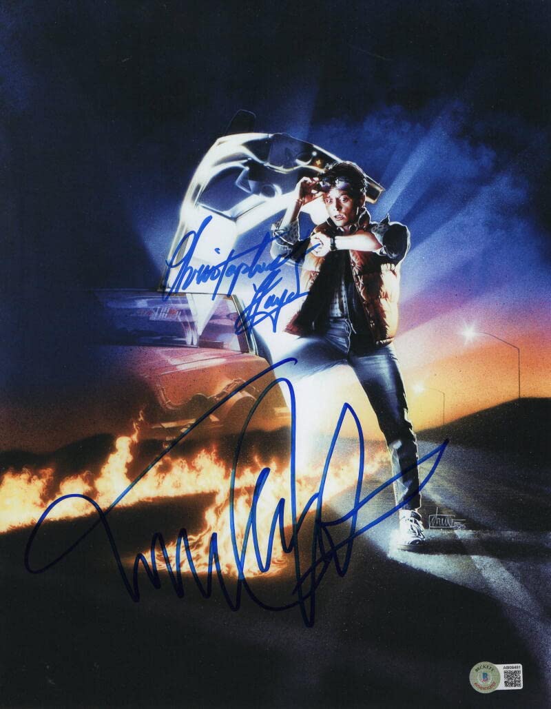 Michael J Fox & Christopher Lloyd Autographed 11x14 Photo - Back to the Future Signed Memorabilia with Beckett COA - Marty McFly & Doc Brown - Rare Collectible for Movie Fans, Home Theater Decor, Gift for Sci-Fi Lovers