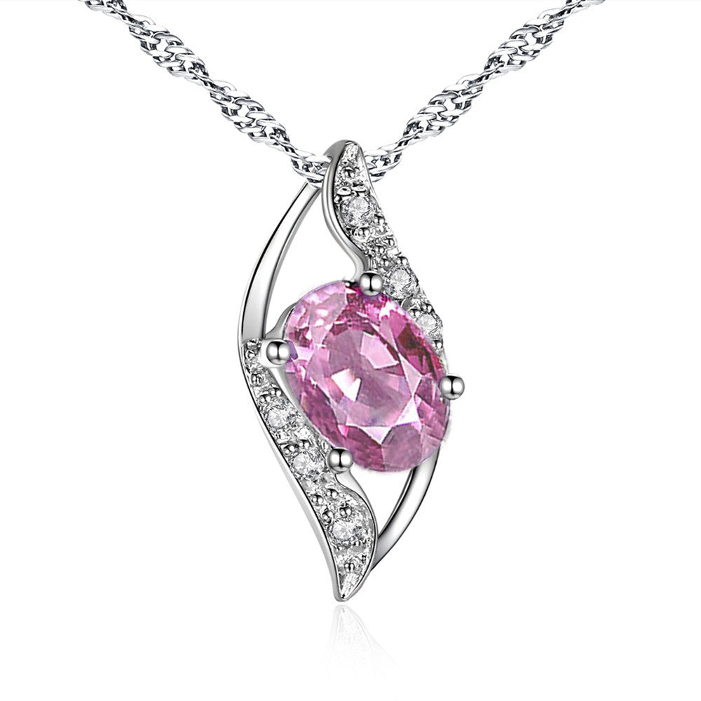 Elegant MABELLA Sterling Silver Birthstone Oval Cut Leaves Pendant Necklace - Perfect Birthday Gift for Women, Mothers, Wives | Ideal for Anniversaries, Valentine's Day & Special Occasions