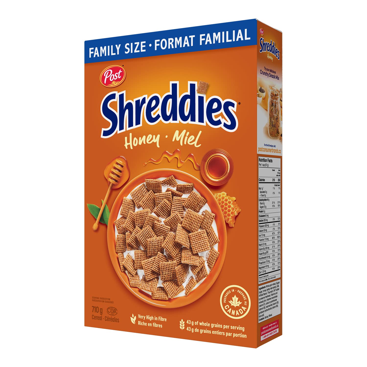 HONEY SHREDDIES Cereal - Family Size 710g (25oz) - Crunchy Wheat Breakfast Cereal - Imported from Canada - Perfect for Breakfast, Snacking & Family Sharing