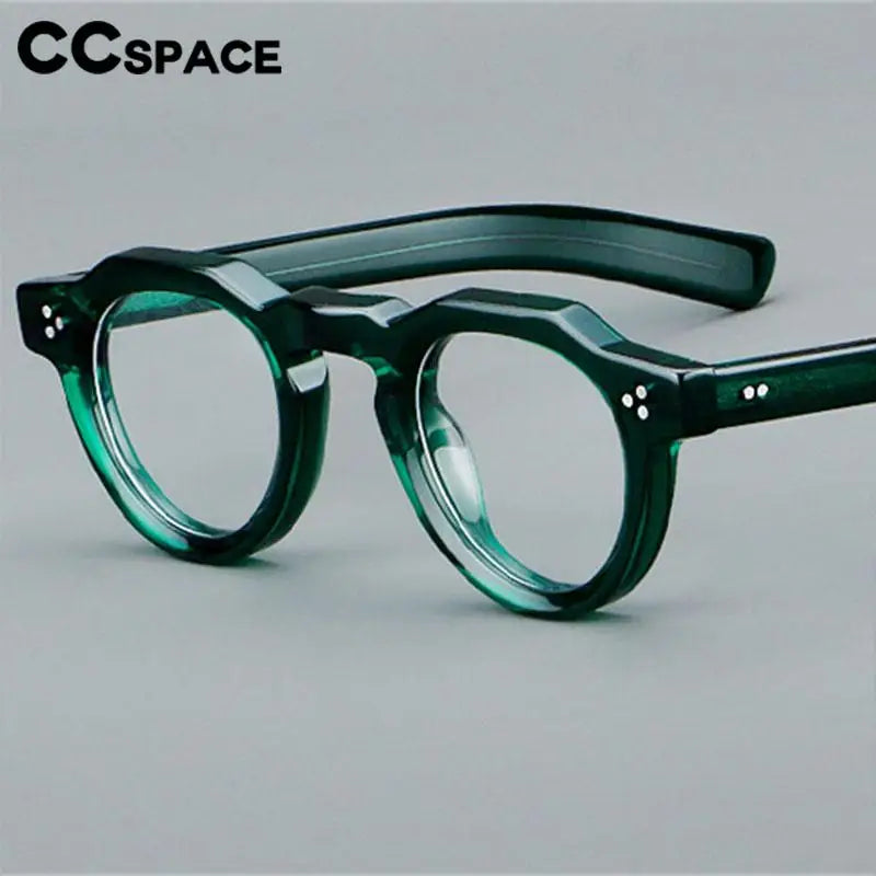 CCspace Unisex Full Rim Flat Top Round Acetate Eyeglasses 57171 - Stylish & Lightweight Frame for Men & Women - Perfect for Reading, Work, and Everyday Fashion