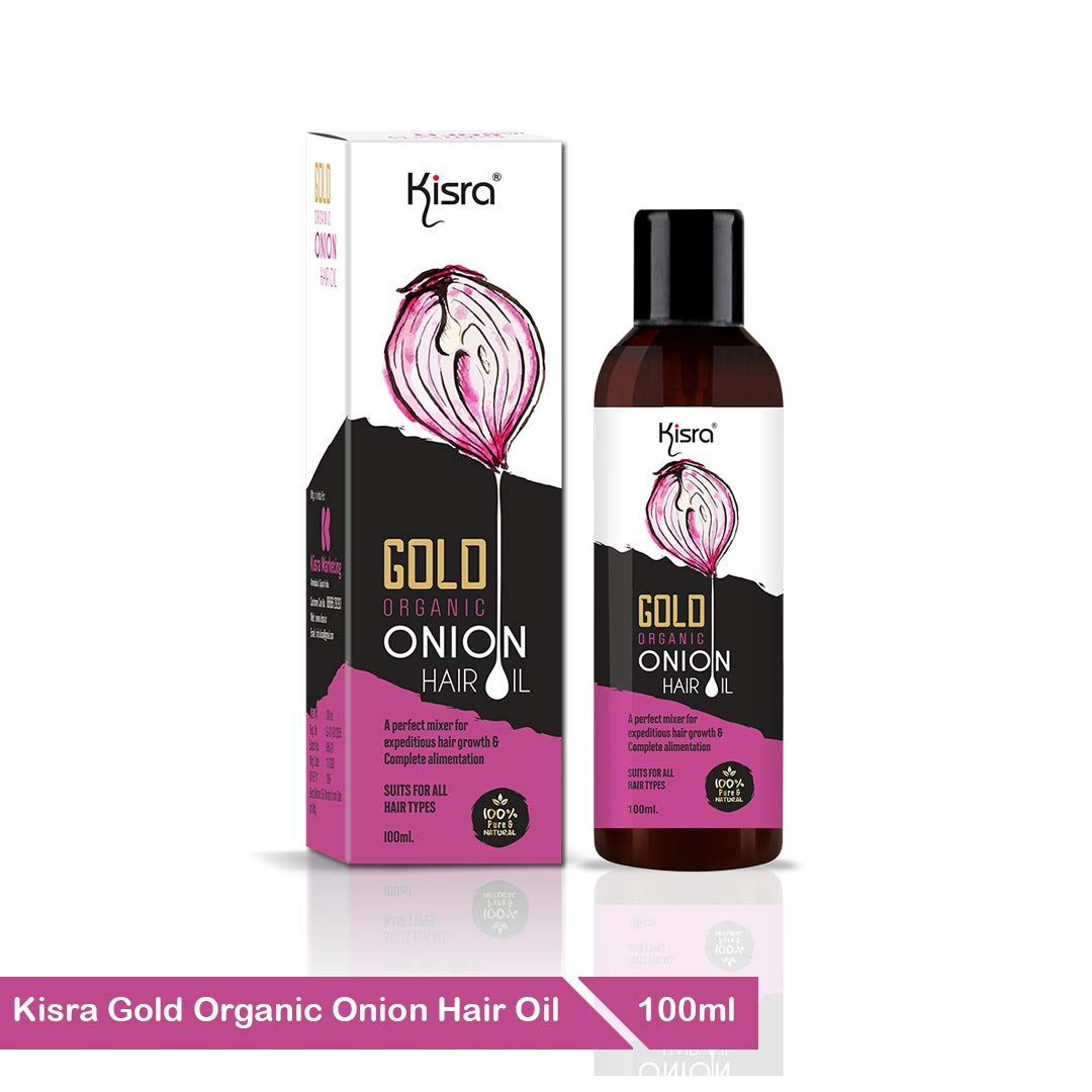 Kisra Gold Organic Onion Hair Oil & Shampoo Set - 100ml Hair Growth Treatment with 2x100ml Shampoo for Damaged Hair - Ultimate Hair Care Kit for Dry, Frizzy Hair & Scalp Nourishment - Perfect for Daily Use & Hair Repair Routine