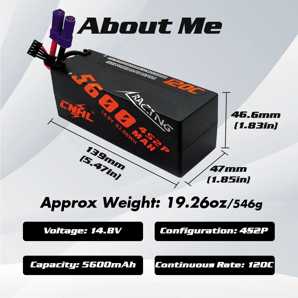 CNHL 4S Lipo Battery 5600mAh 14.8V 120C Hard Case with EC5 Connector - High Performance RC Battery for Cars, Boats, Trucks, Buggies, Truggies & Crawlers (2 Pack) - Perfect for Racing, Off-Roading & RC Hobby Enthusiasts