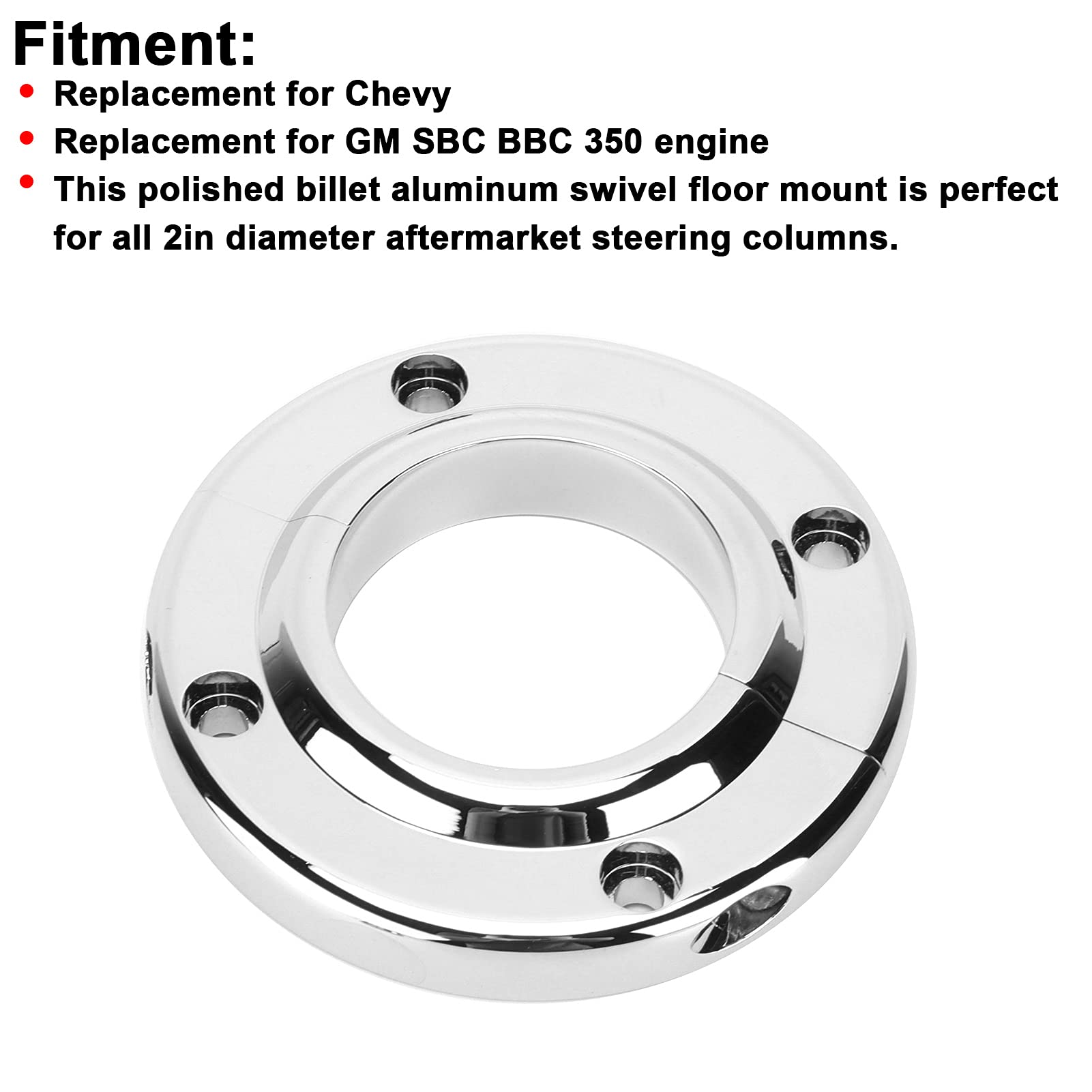 Aluminum Alloy Steering Column Floor Mount - Pack of 2, Polished Round Replacement for BBC 350 Engine with 4 Mounting Holes & 360° Rotation - Perfect for Car Restoration & Hot Rod Builds