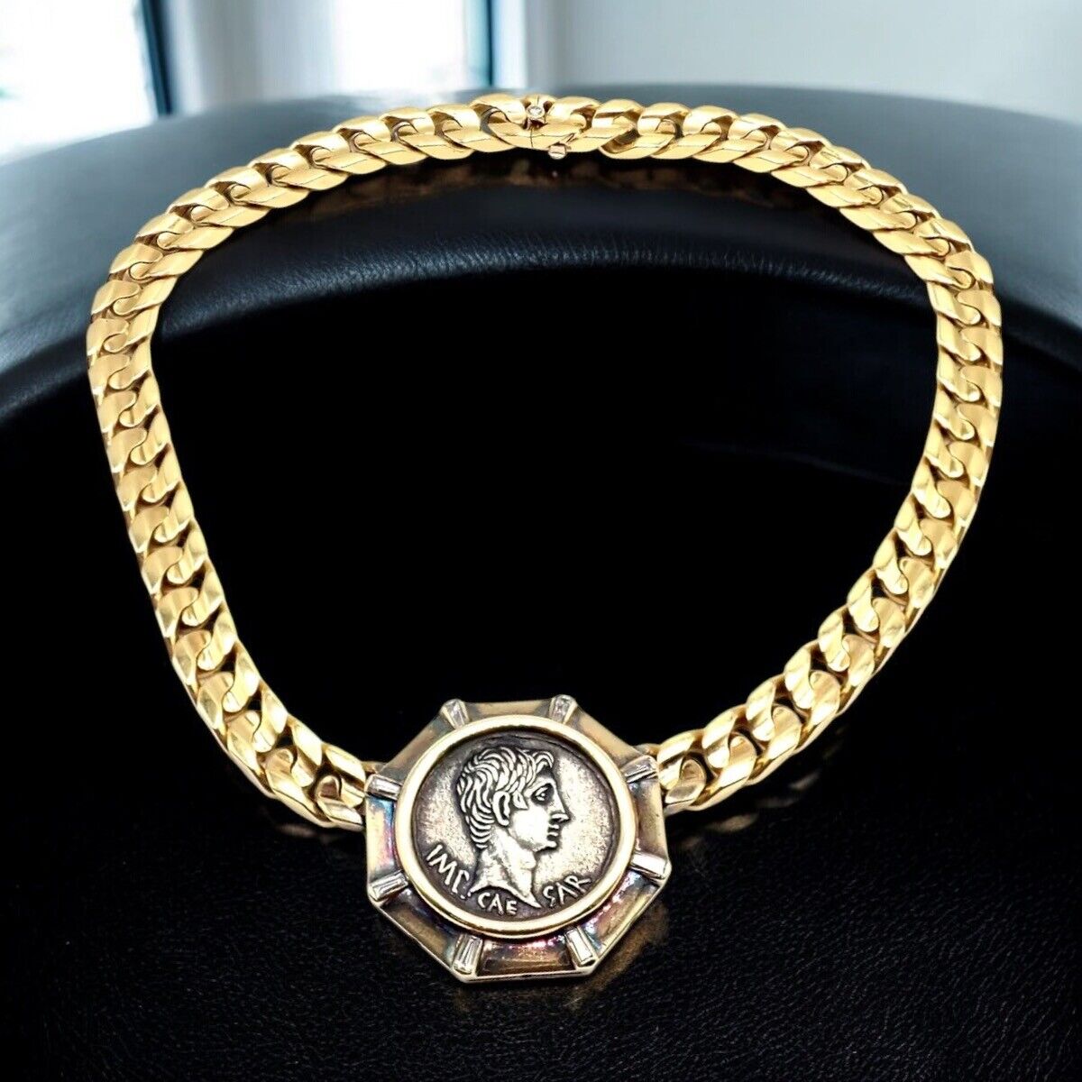 Authentic Bvlgari 18K Yellow Gold Diamond Monete Antique Coin Link Necklace - Luxury Vintage Jewelry for Women - Perfect for Gifts, Parties & Special Occasions