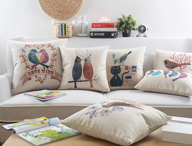 Love Birds Embroidered Throw Pillow Covers - Decorative Sofa Pillows for Kids' Room & Living Room Couch - Singing Birds Design Home Decor for Nursery, Bedroom, and Cozy Living Spaces
