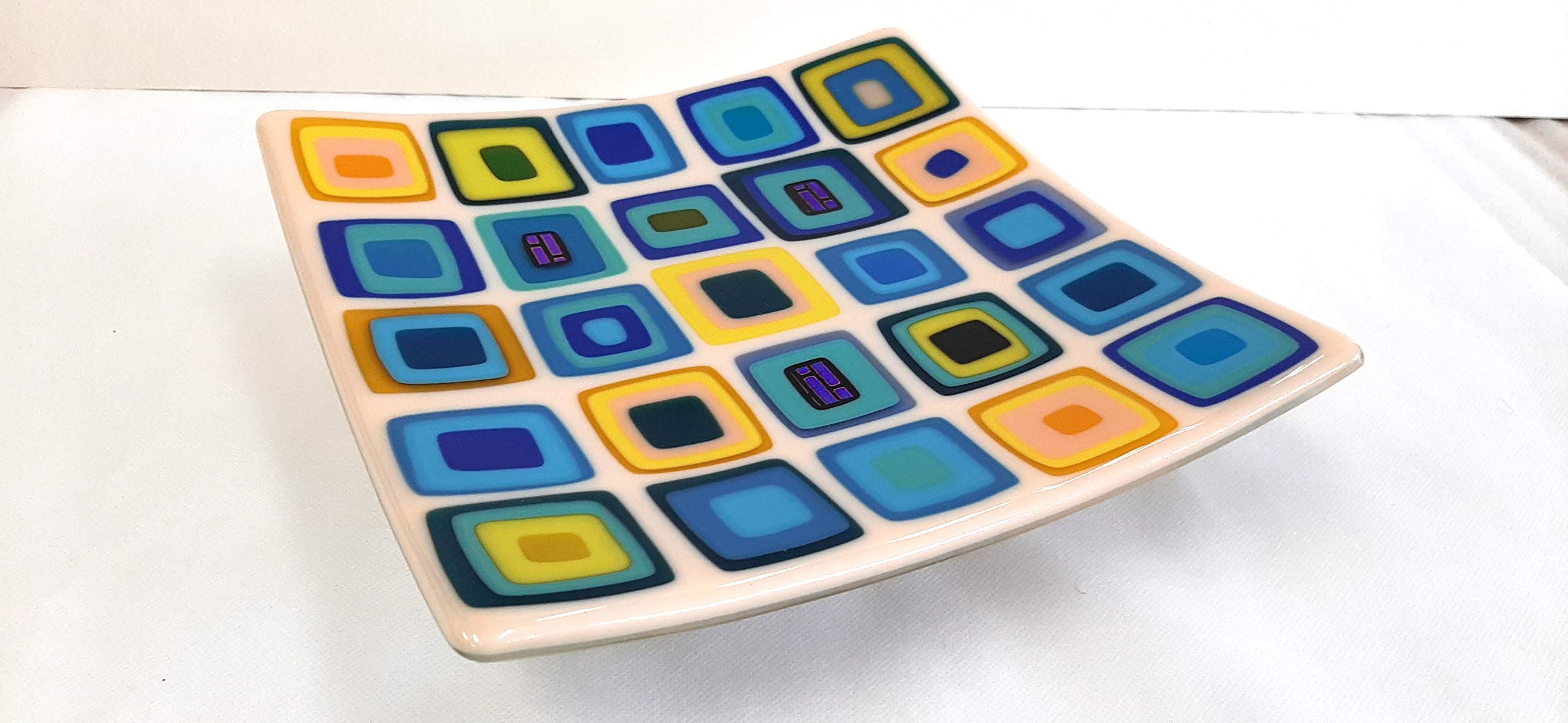 Handmade Fused Glass Square Sushi Platter - Beige Serving Tray for Appetizers, Desserts & Table Decor | Elegant Kitchenware & Housewarming Gift for Hostess | Perfect for Dinner Parties, Japanese Cuisine & Home Decor