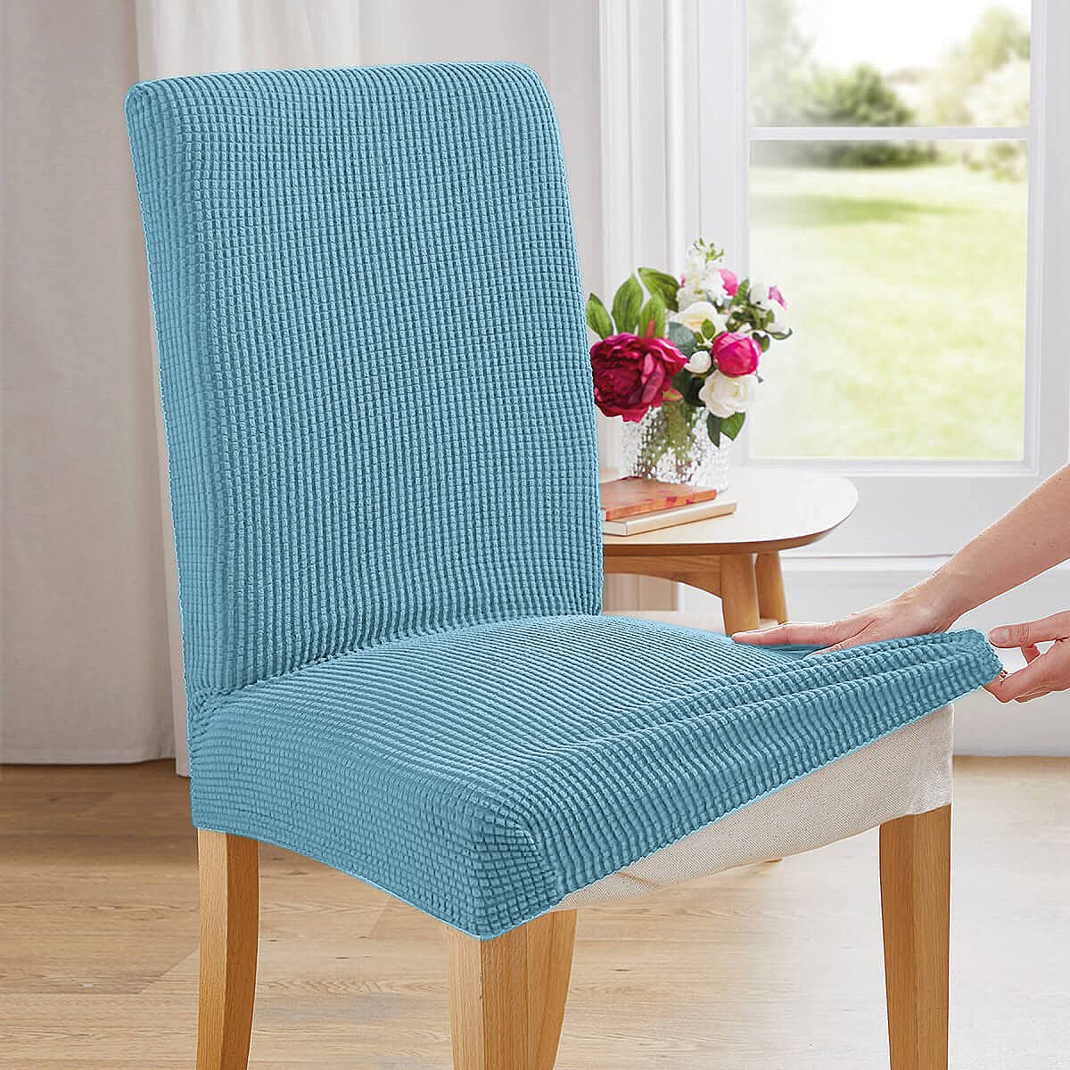 6 Pack Sky Blue Dining Chair Covers - Stretchable Parsons Chair Slipcovers for Kitchen & Dining Room - Washable Seat Covers for Home, Restaurant, Wedding & Party Decor