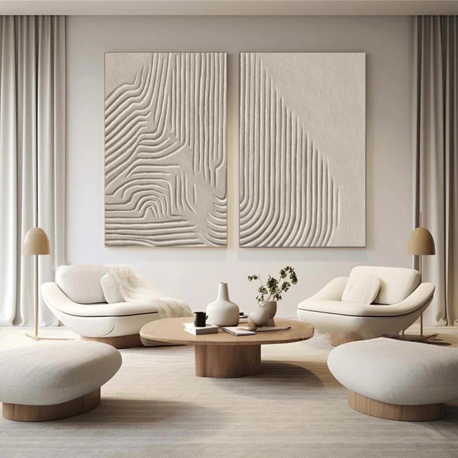 Abstract Beige & Brown Wall Art Set of 2 - Modern Canvas Paintings for Living Room, Bedroom & Office Decor #BB147