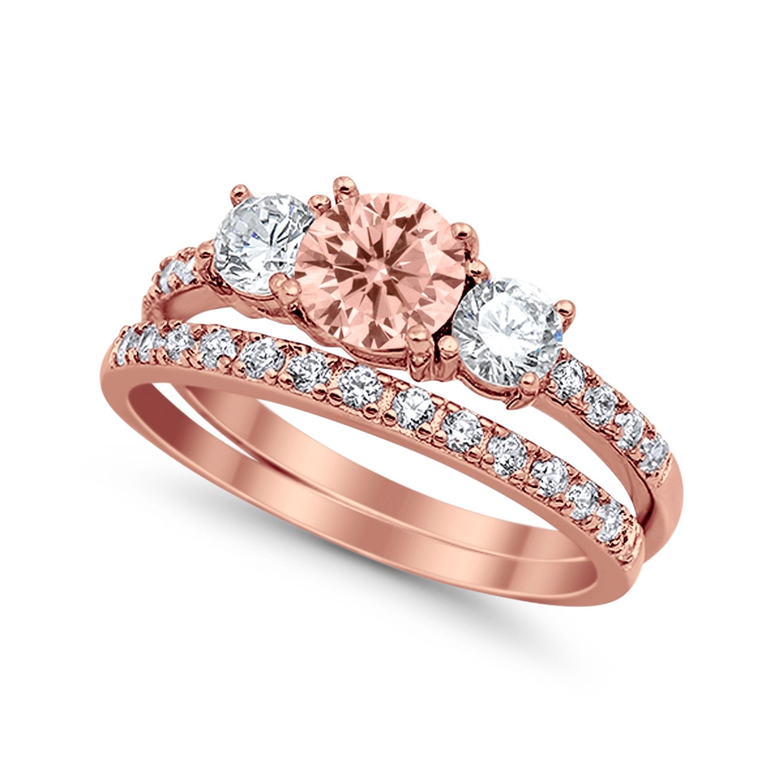 3 Stone Wedding Bridal Ring Set - Simulated Cubic Zirconia 925 Sterling Silver - Perfect for Engagement, Anniversary & Special Occasion Gifts
