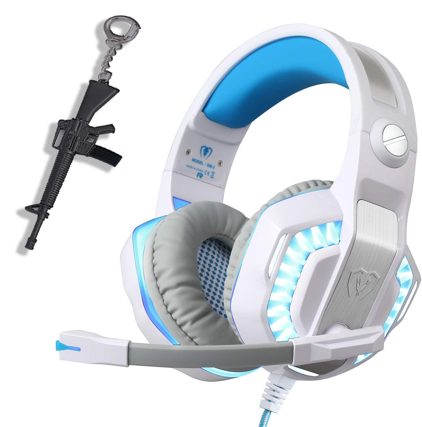 White Gaming Headset with Mic for Xbox One, PS4, PC, Laptop, Tablet - Over Ear Pro Headphones with Noise Canceling, Stereo Bass Surround & USB LED Light - Includes Two Free 3.5mm Y Splitters - Compatible with Kids, Mac & Smartphones - Perfect for Gaming, Streaming & Online Classes