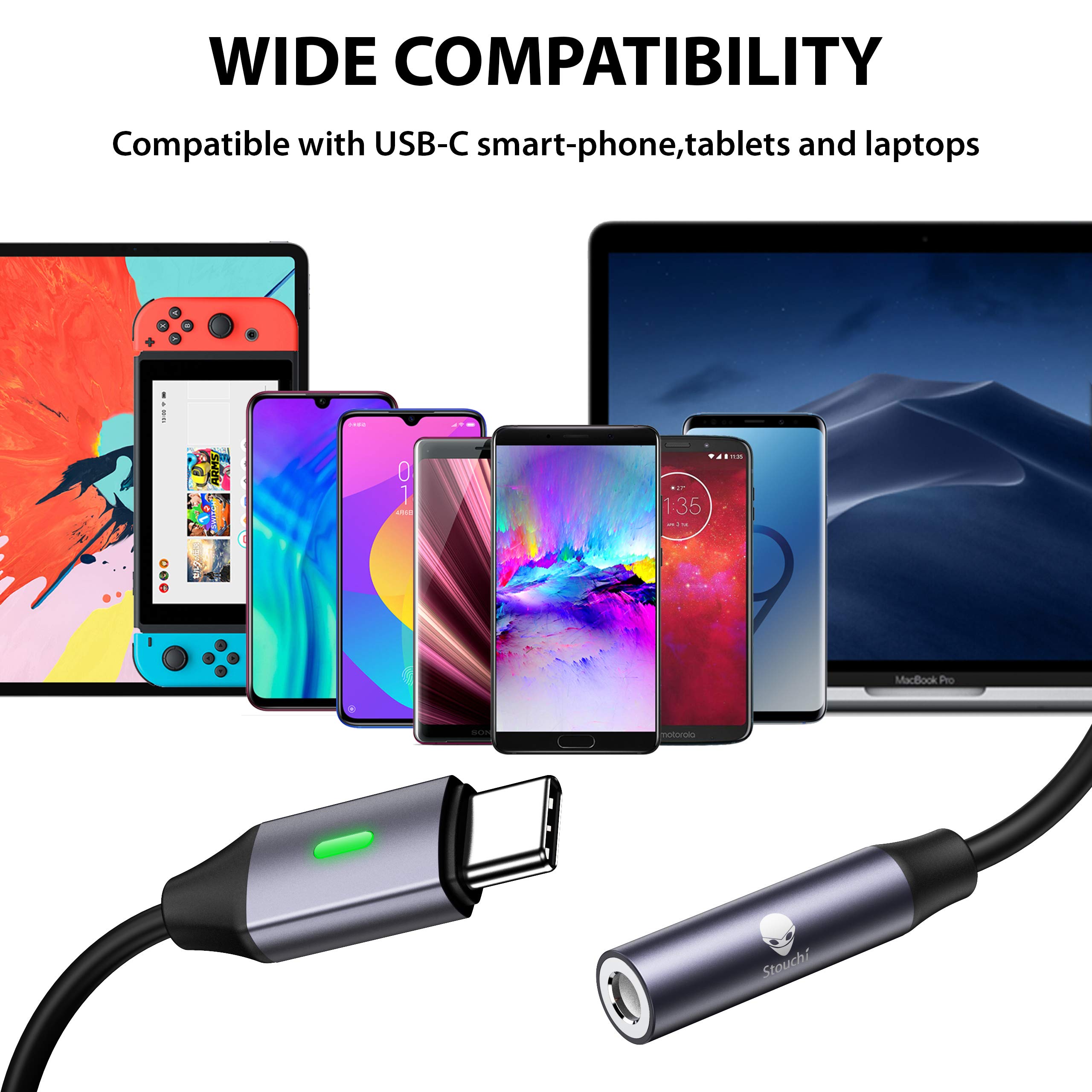 Stouchi USB C to 3.5mm Audio Adapter (2 Pack) - Hi-Fi DAC Chip, Type C Headphone Jack Dongle for iPhone 15, Pixel 9/8/7, iPad Mini 6/Air 5, Galaxy S22/S21/Note 20 - Perfect for Music, Gaming & Calls - Grey
