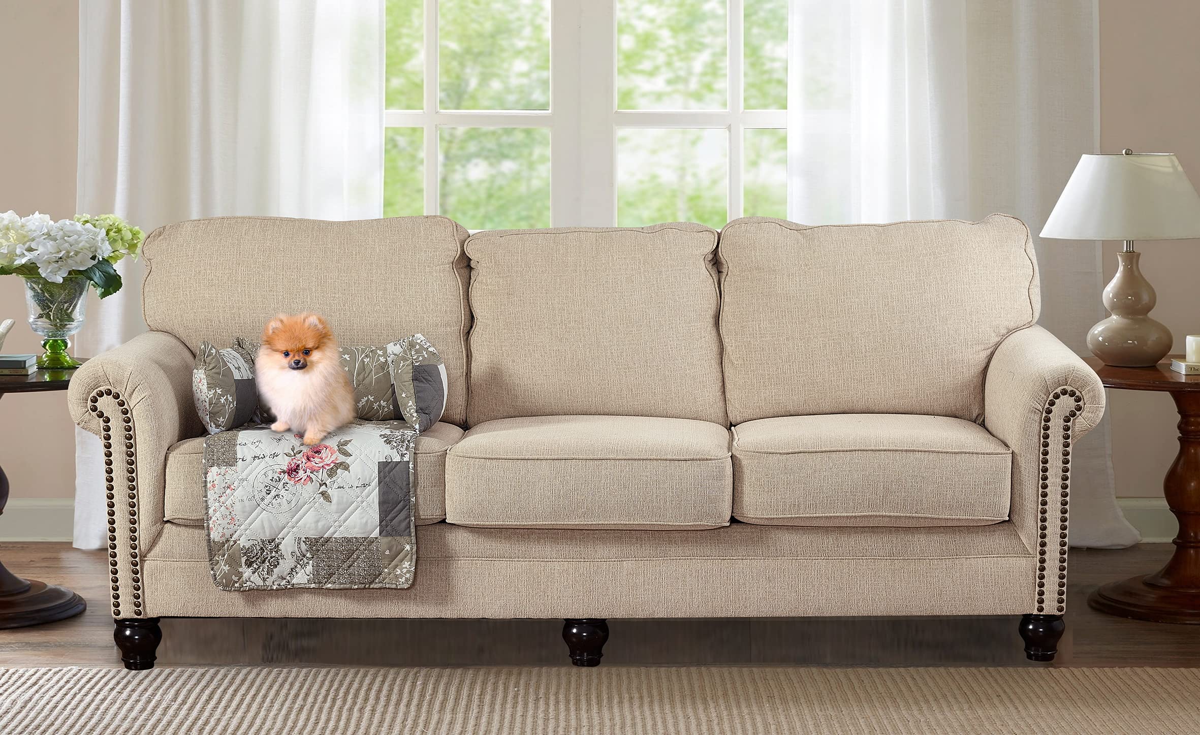 Rose & Grey Quilted Pet Sofa Bed - Slip-Resistant, Washable Dog & Cat Couch Protector with Removable Bolster Cushions | Cozy Furniture Cover for Small Pets | Perfect for Living Rooms, Bedrooms & Pet-Friendly Spaces
