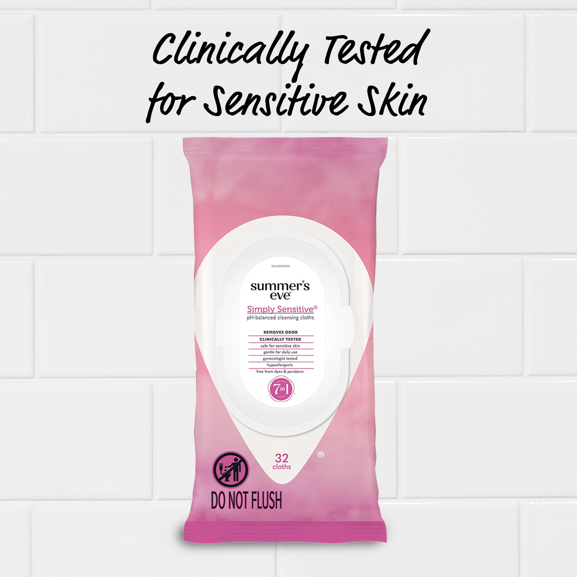 Summer's Eve Simply Sensitive Daily Gentle Feminine Wipes for Women | pH Balanced, Odor Control | 32 Count | Perfect for Travel, Gym & On-the-Go Freshness