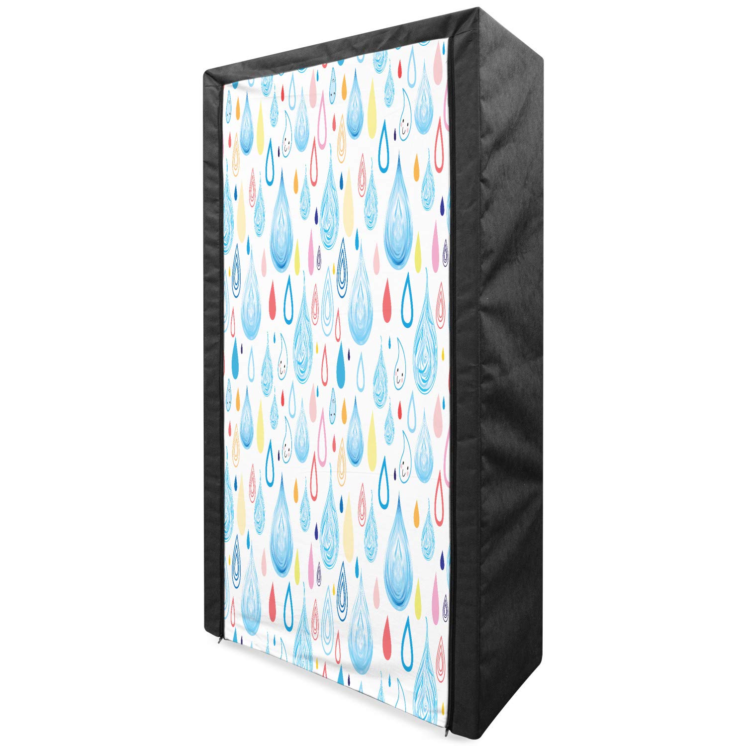 Ambesonne Rain Portable Fabric Wardrobe - Large & Small Heavy Raindrop Print Clothing Organizer with Shelves, 33.5 Inch Multicolor Storage Closet | Perfect for Bedroom, Dorm, Apartment & Seasonal Clothes Organization