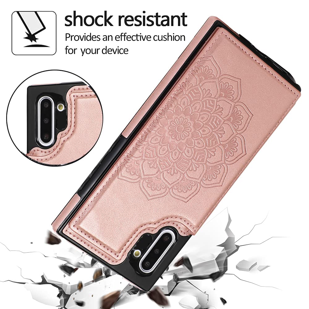 Premium PU Leather Wallet Case for Samsung Galaxy Note 10 with Card Holder & Kickstand - Rose Gold Women's Protective Cover with Tempered Glass Screen Protector | Perfect for Business, Travel & Everyday Use