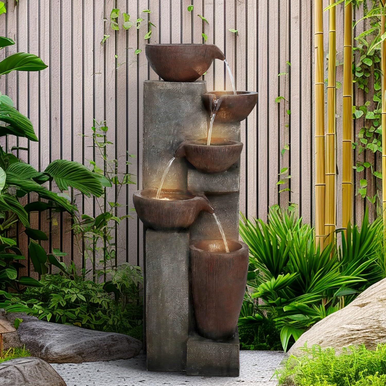 SunJet 5-Tier Indoor Outdoor Water Fountain with LED Lights - 39.7