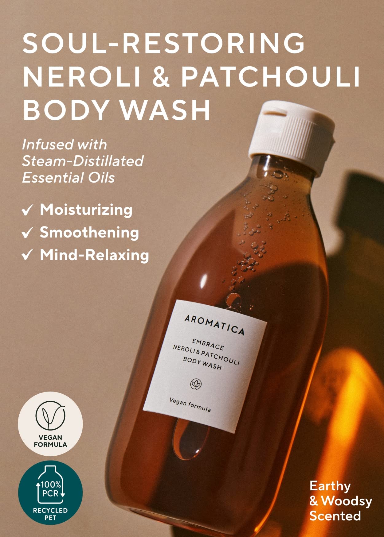 AROMATICA Embrace Body Wash Neroli & Patchouli 10.14 fl.oz (300ml) - Floral Scented Vegan Body Wash for Women | Sulfate-Free, Relaxing Shower Gel | Perfect for Stress Relief & Aromatherapy Bath Time