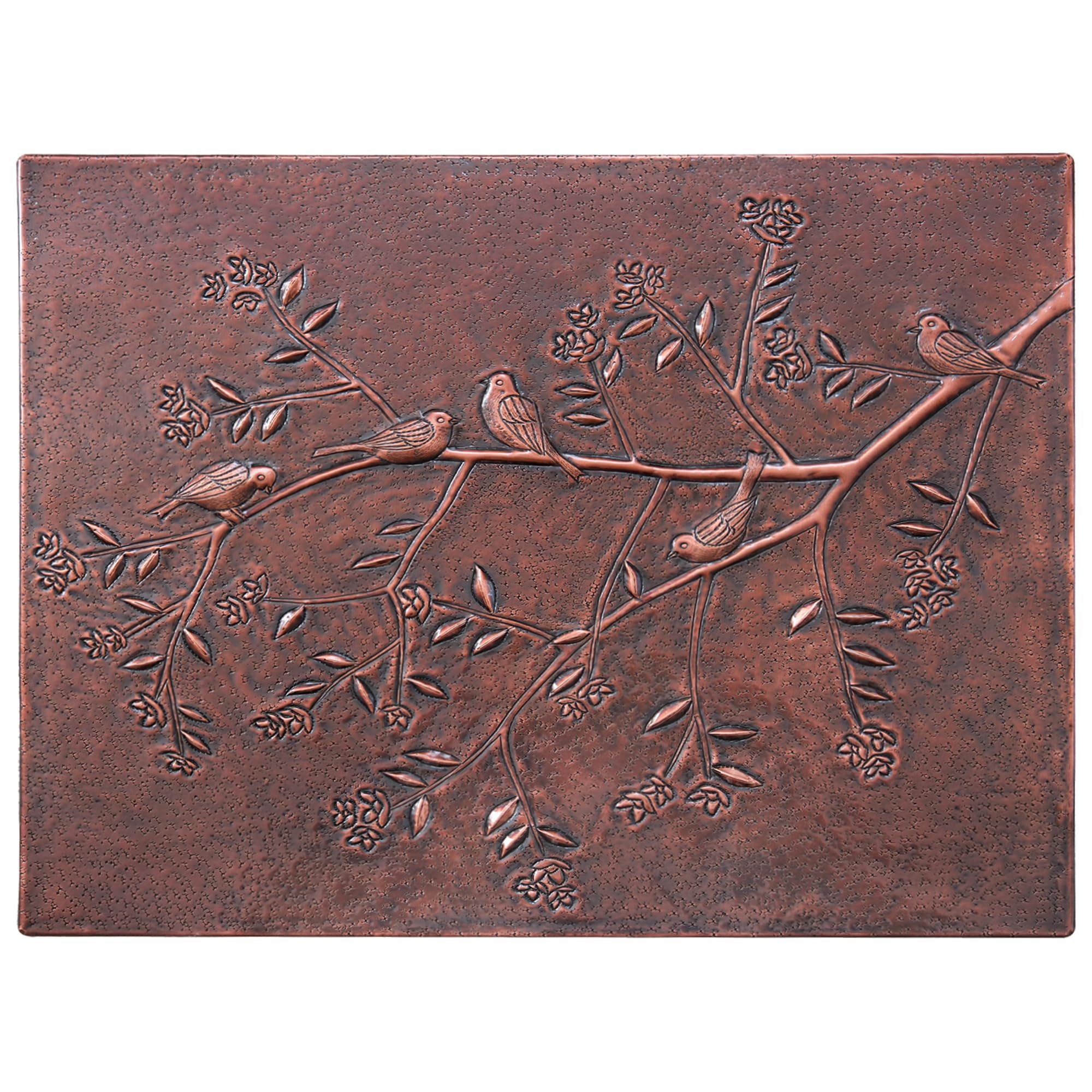 Custom Handmade Copper Backsplash Tile - Birds on Tree Branches Design for Kitchen & Bathroom Wall Decor | Indoor & Outdoor Use | Brown Finish