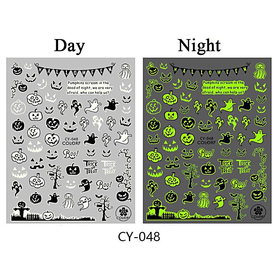 Halloween Glow in the Dark Nail Art Stickers - Self-Adhesive Nail Decals for Party, Cosplay & Night Events
