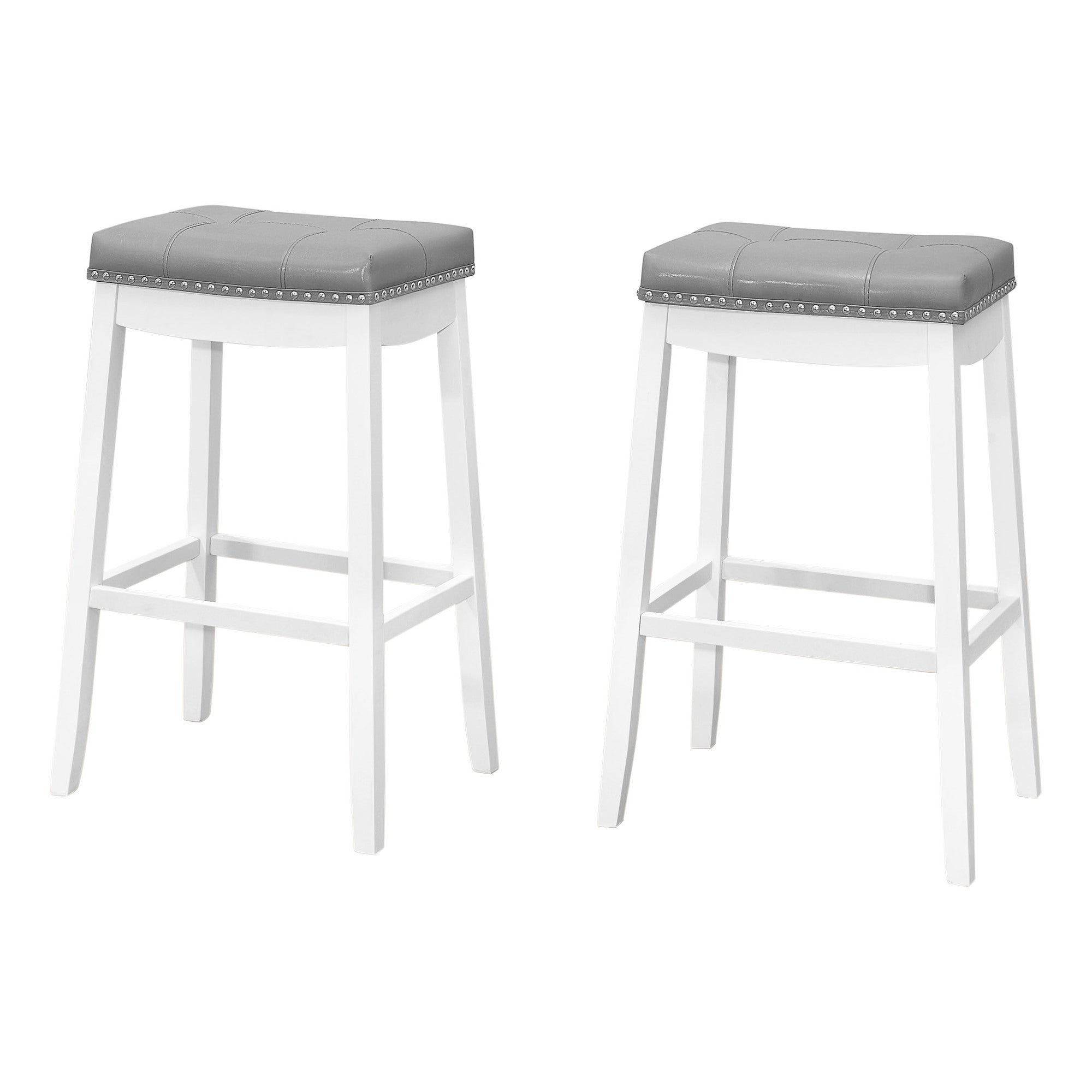 2-Pack Grey Leather Look Bar Stools with White Base, 29