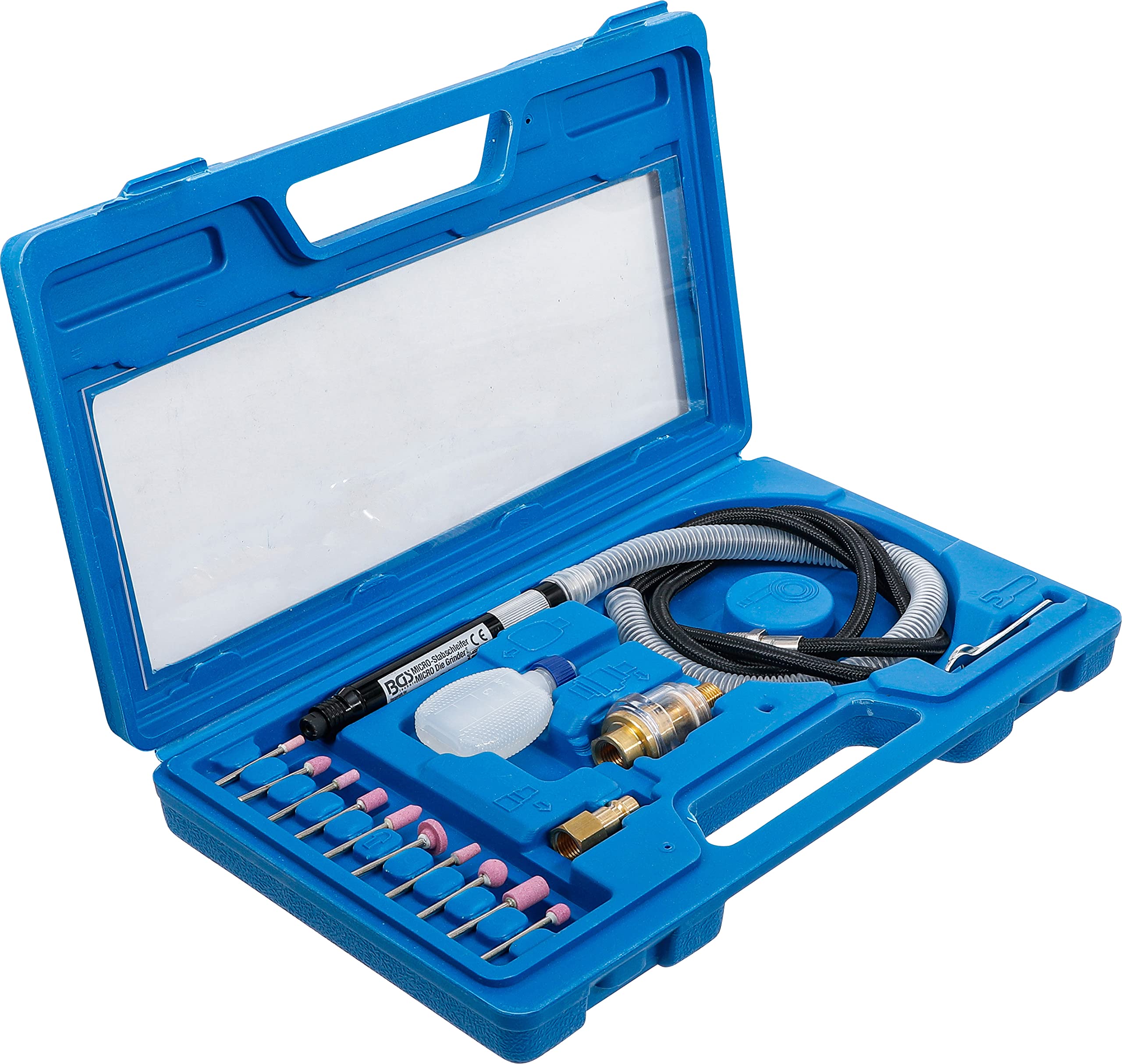 BGS 3249 Micro Air Grinder Kit - 17-Piece Professional Pneumatic Tool Set with Multiple Attachments (Multicolor) - Perfect for Metal Polishing, Engraving, and DIY Crafts