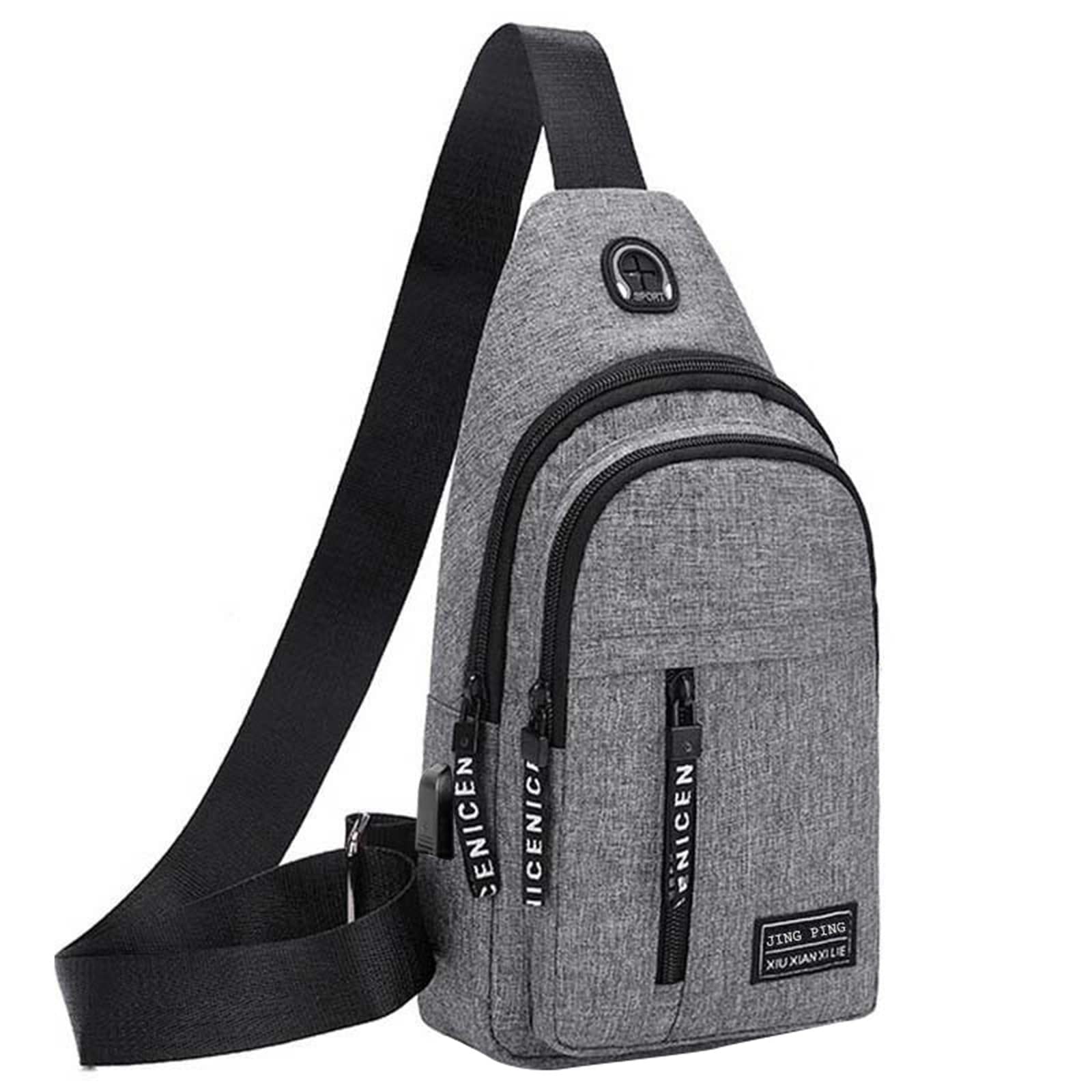 Lightweight Sling Backpack Crossbody Bag with Headphone Hole & USB Charger - Waterproof Hiking Shoulder Chest Bag for Outdoor Travel, Commuting, and Daily Use