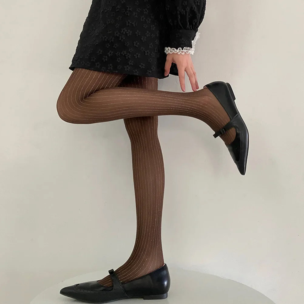 Luxury Black Thigh High Stockings for Women - Silver Silk Pantyhose, Sexy Slim Fit Lingerie Tights for Everyday Wear & Special Occasions