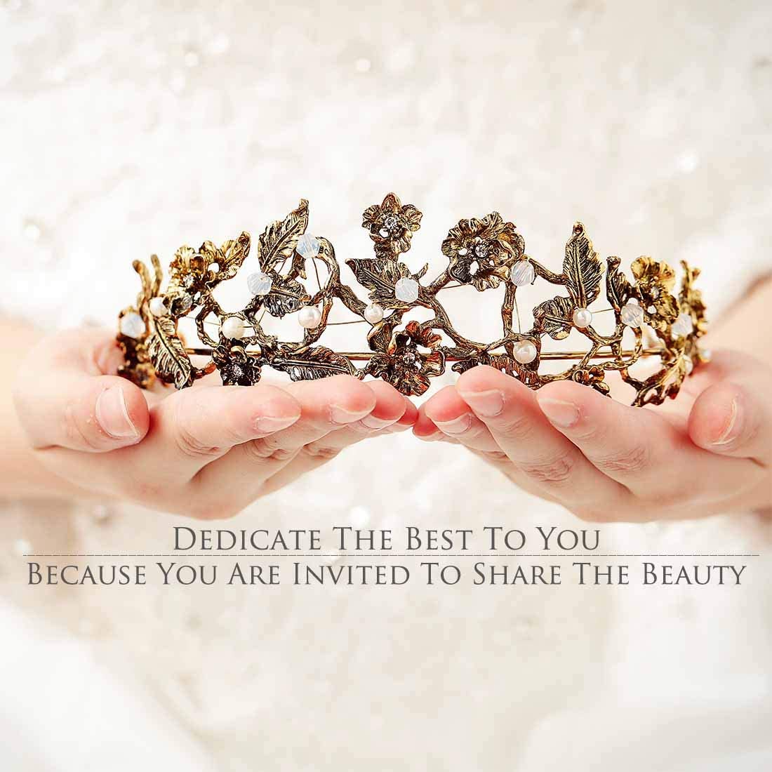 Gold Flower Dragonfly Crown Tiara for Women - Elegant Wedding Bridal Queen Headpiece for Brides, Girls & Teens - Perfect for Weddings, Prom, Pageants & Special Occasions