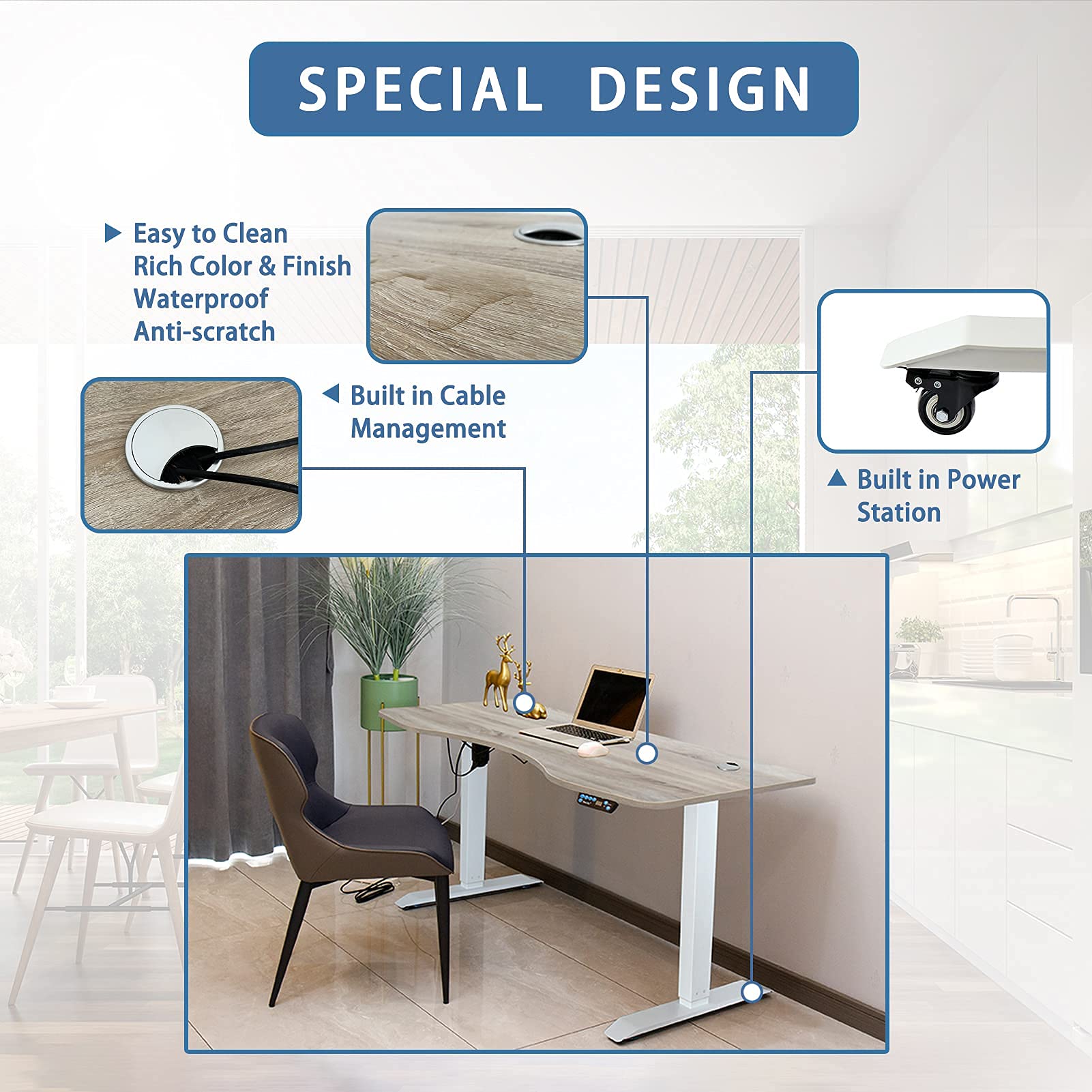 Magari 55x25.6 Inch Solid Wood Electric Height Adjustable Standing Desk - Ergonomic One-Piece Desktop for Home Office, DIY PC Workstation (Table Top Only) - Perfect for Remote Work & Gaming Setup