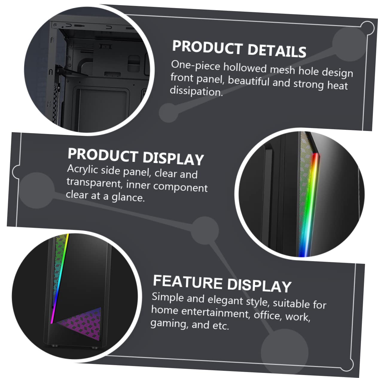 Mikikit Gaming PC Case - High Performance ATX Mid Tower Computer Chassis with Tempered Glass Side Panel & RGB Lighting - Perfect for Home Office, Gaming Setup, and Internet Cafe Use