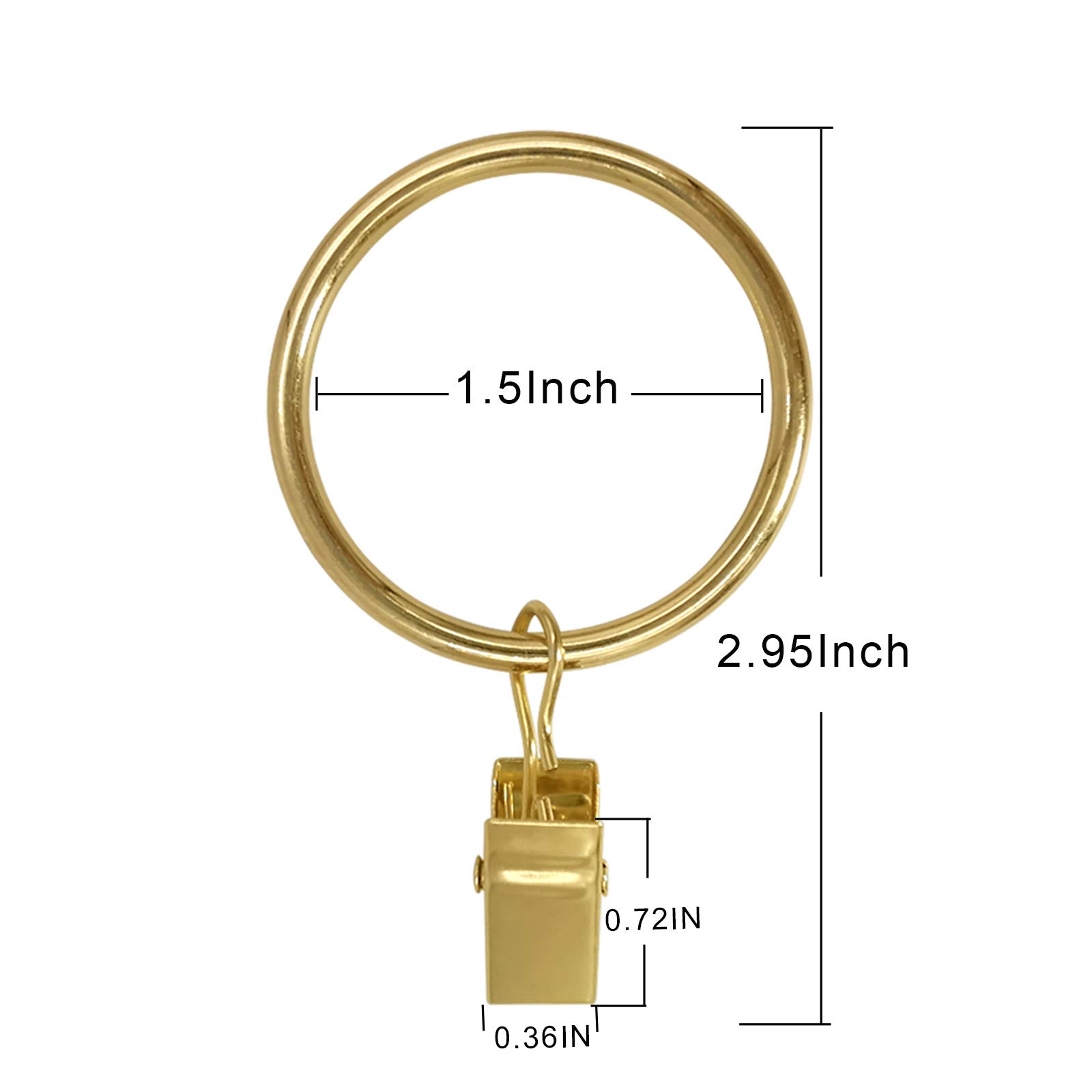 60 Pack Gold Metal Curtain Rings with Clips - 1.5 Inch Interior Diameter Drapery Hooks for Hanging Drapes, Bows & Curtain Rods - Perfect for Living Room, Bedroom & Window Decor