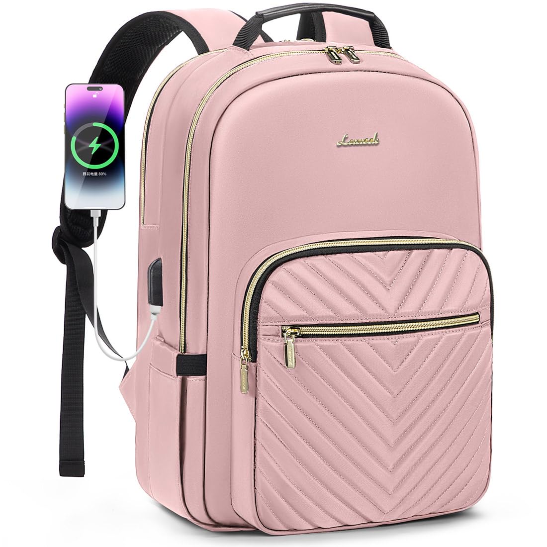 LOVEVOOK 17.3 Inch Laptop Backpack for Women - Stylish Waterproof Travel Backpack with USB Port, Professional Work Bag for Business, College, Teacher, and Everyday Use, Pink