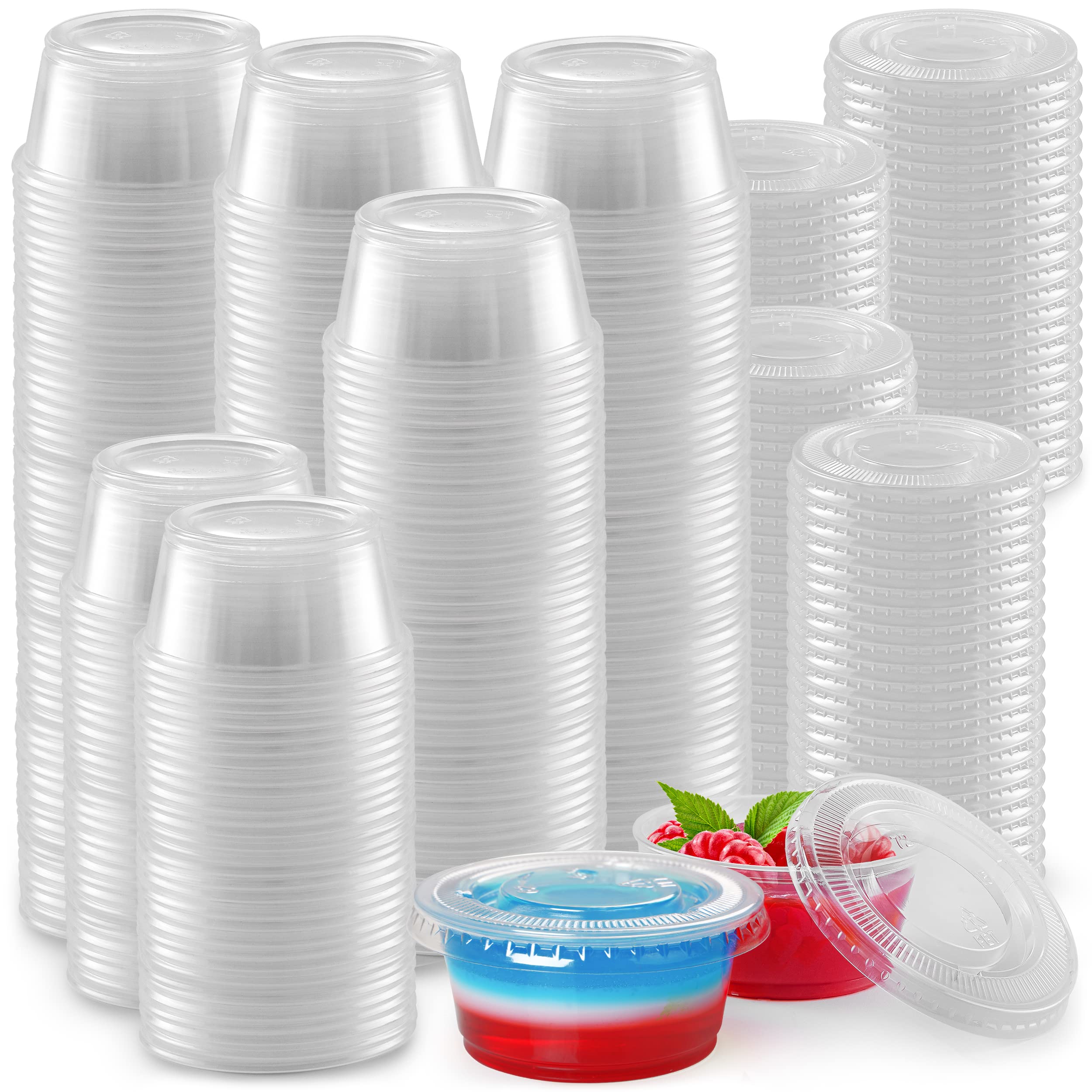 200-Pack Clear Halloween Jello Shot Cups with Lids (2oz) - Disposable Plastic Portion Cups for Slime, Candies, Sauces - Perfect for Parties, Catering, and DIY Crafts