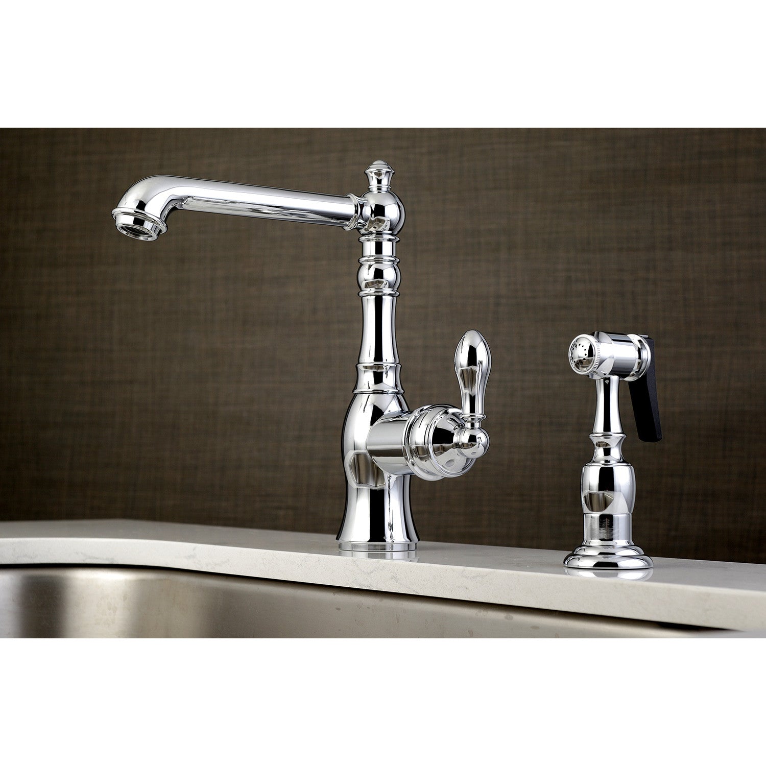 American Classic GSY7201ACLBS Single Handle Deck Mount Kitchen Faucet with Brass Side Sprayer - Polished Chrome Finish for Modern Kitchens & Sinks