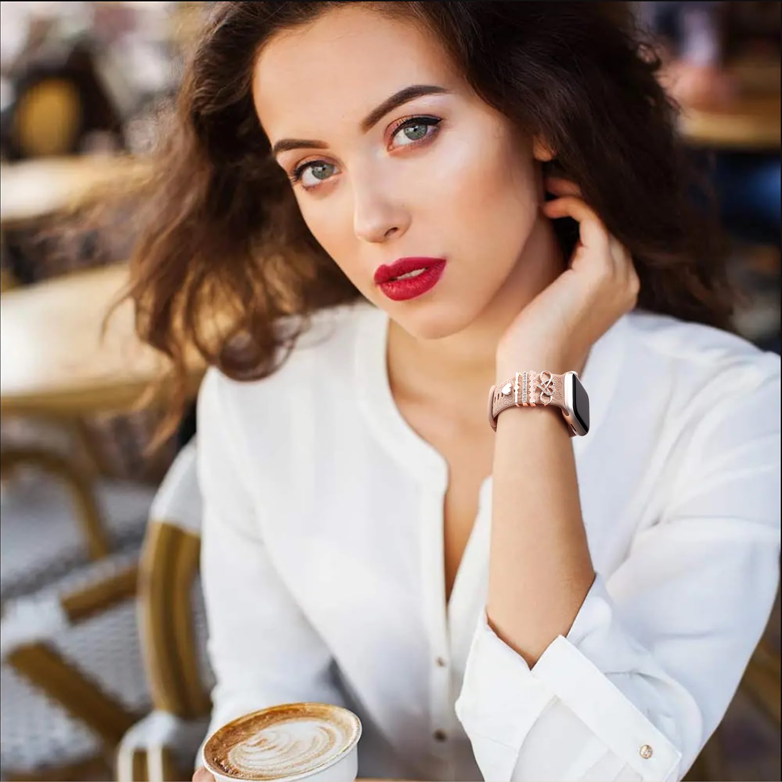 DaQin Floral Engraved Silicone Band Compatible with Apple Watch 38mm 40mm 41mm 42mm 44mm 45mm - Women's Decorative Strap for Series SE/1/2/3/4/5/6/7/8/9 - Perfect for Workouts, Office Wear & Everyday Fashion Accessory