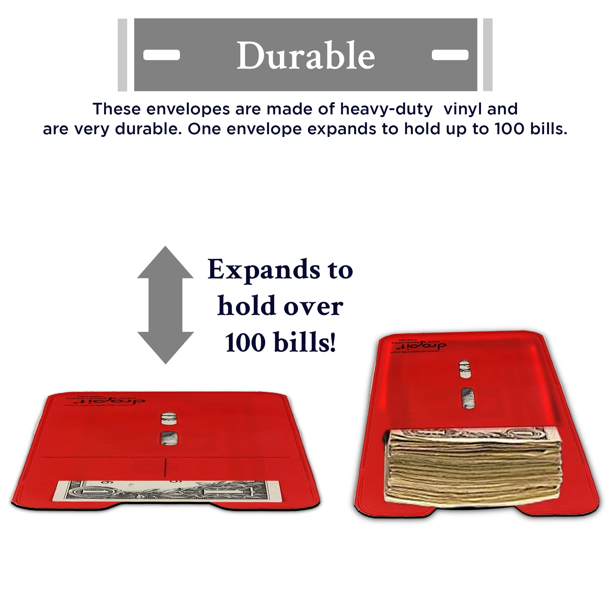 UBICON 50 Red Reusable Dropit Safe Envelope for Cash & Money Deposits - Secure Bank Deposit Pouch (Size 50, Red) - Perfect for Businesses, Banks & Secure Money Transfers