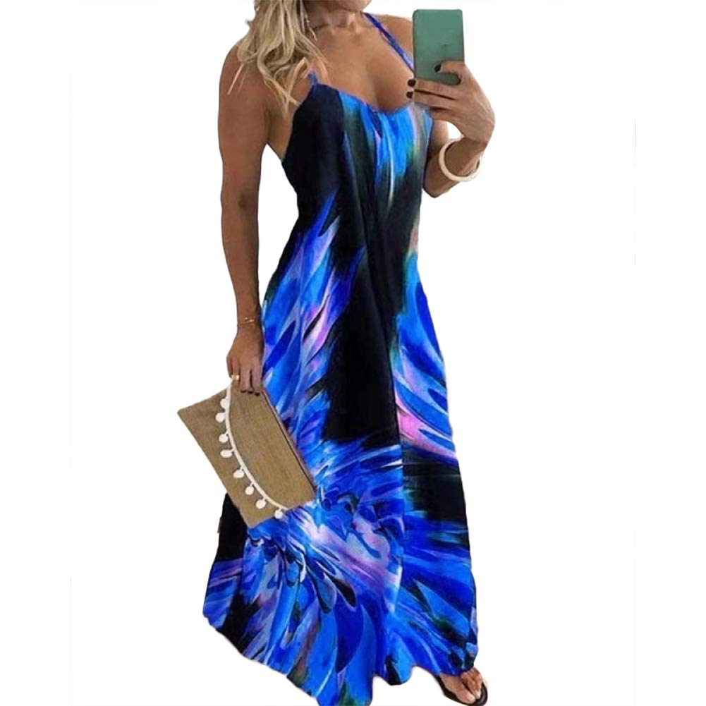 Elegant Women's Floral Print V-Neck Spaghetti Strap Maxi Dress for Party, Wedding & Summer Vacation - Lightweight Sleeveless Swing Dress for Evening Events & Beach Outings