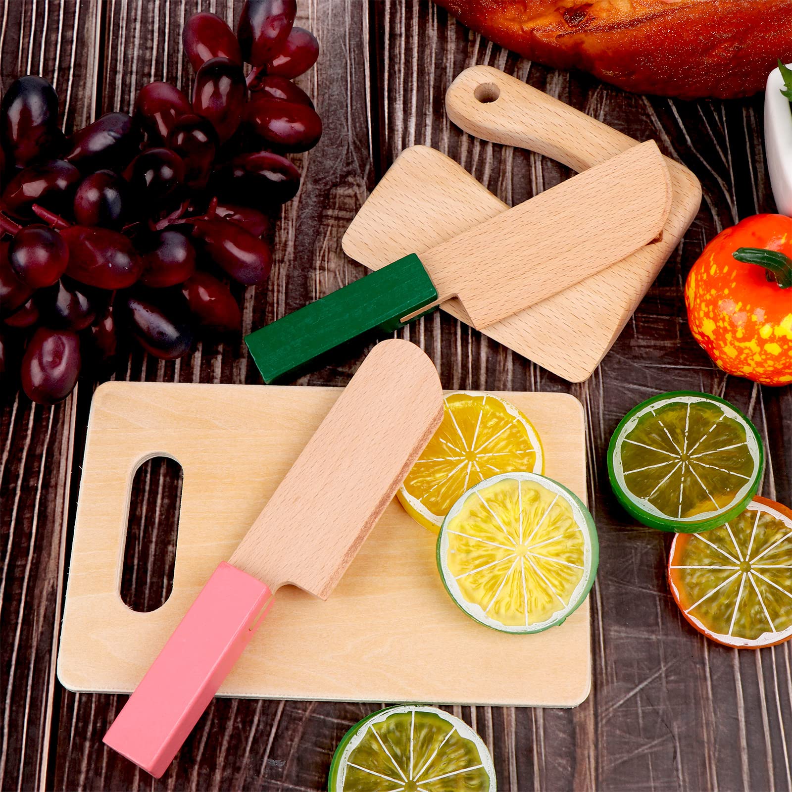 VAIPI 4-Piece Wooden Kids Knife Set - Safe Cooking Utensils for Children with Rectangle Cutting Board - Perfect for Chopping Veggies, Lettuce, Fruits, Salad & Cake - Ideal for Kids Kitchen Play & Early Cooking Skills Development