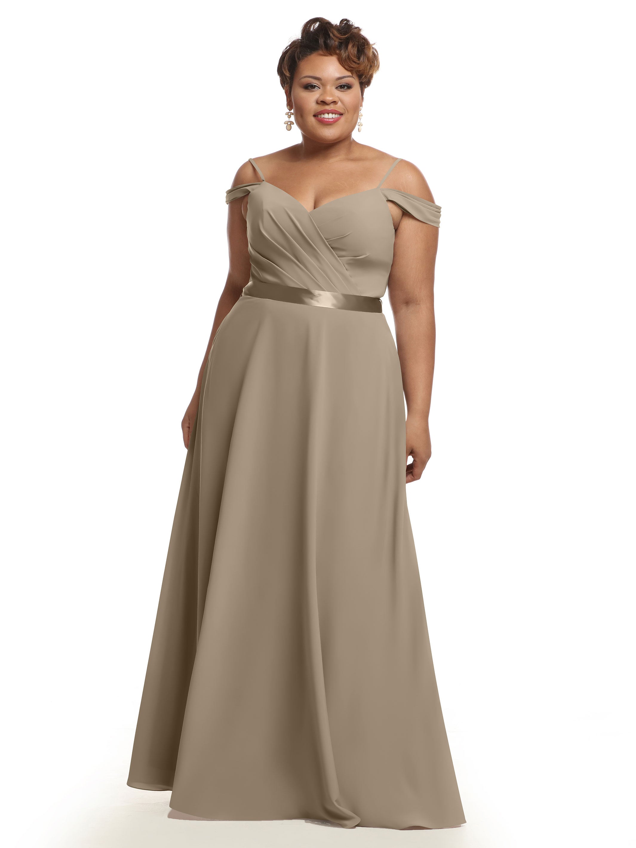 Elegant Off-The-Shoulder Stretch Chiffon A-Line Bridesmaid Dress with Sash - Perfect for Weddings, Formal Events & Special Occasions