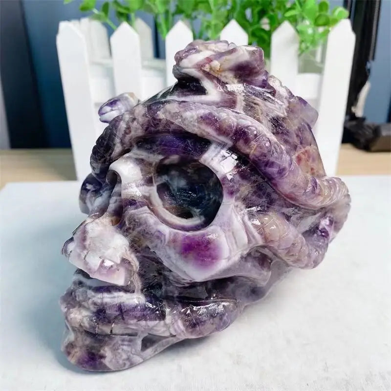 Natural Amethyst Snake Skull Carving - Reiki Healing Crystal, Feng Shui Mineral Gemstone Decor, Handcrafted Spiritual Artifact (1pc) | Perfect for Meditation, Home Altar & Gothic Decor