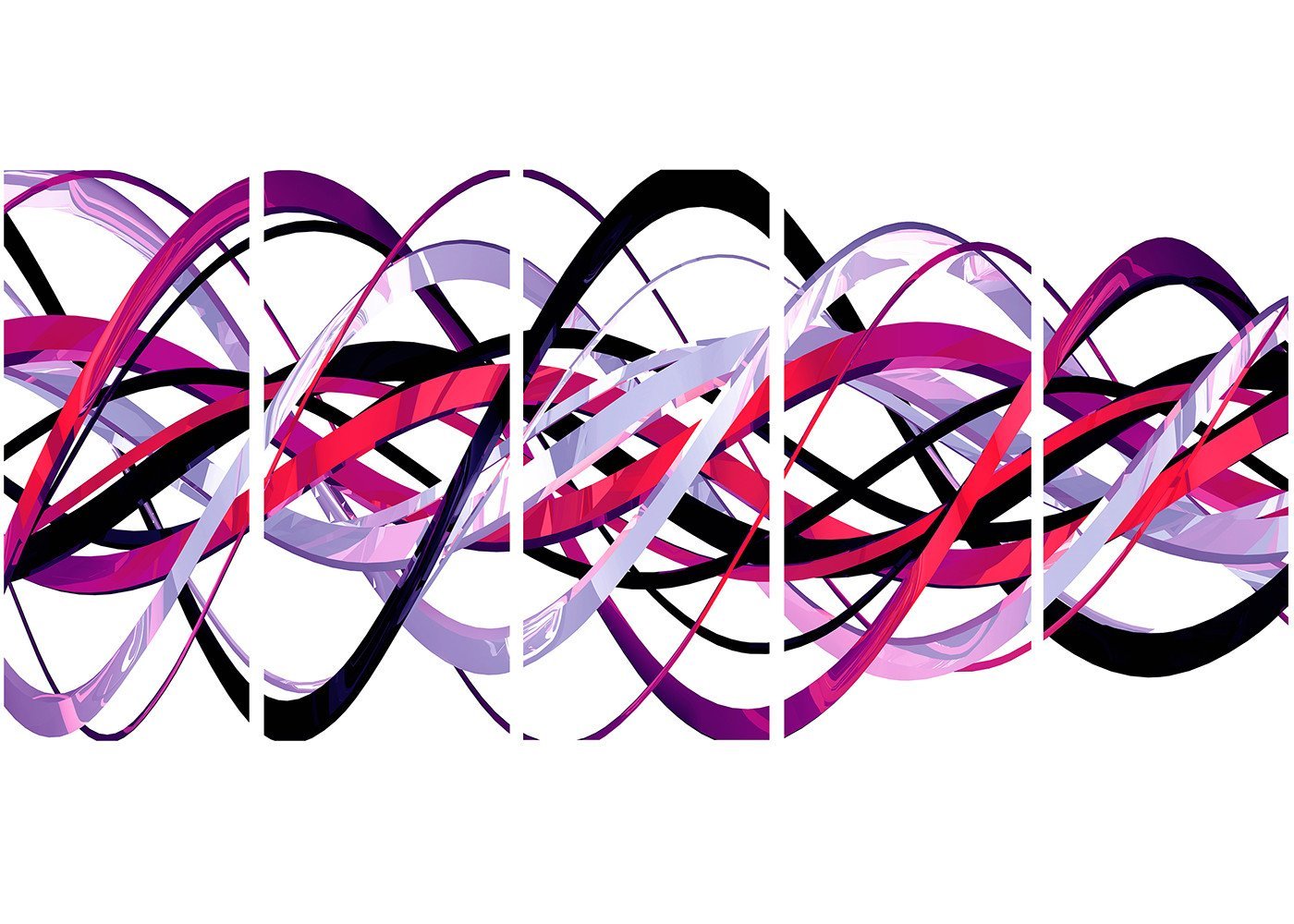 Designart Pink and Purple Helix Metal Wall Art Decor - 5 Panel Modern Abstract Sculpture for Living Room, Bedroom, or Office - 60x28 Inches - MT3044